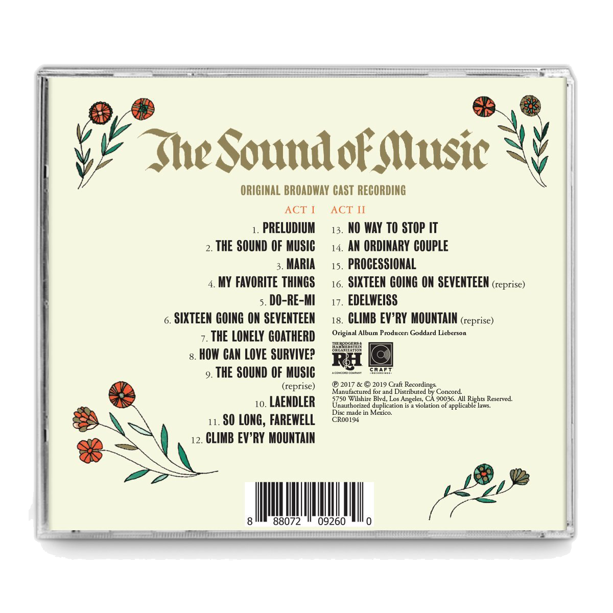 The Sound Of Music Original Broadway Cast Recording Cd Rodgers And Hammerstein